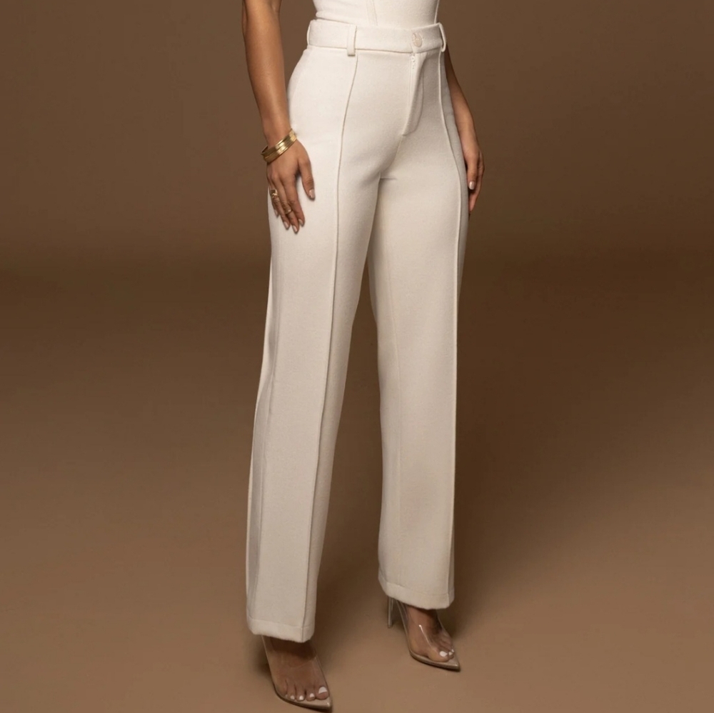 JLUXLABEL High-Waist Tailored Wide-Leg Trousers in Cream